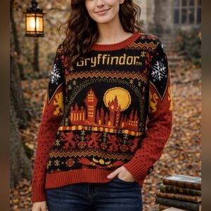 Harry Potter Gryffindor Sweater Size S Red Black Hogwarts Graphic Knit Women’s